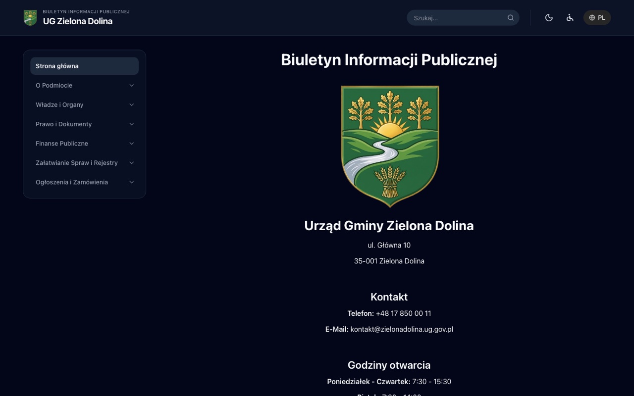 Zrzut strony pokazowej BIP — dane demonstracyjne